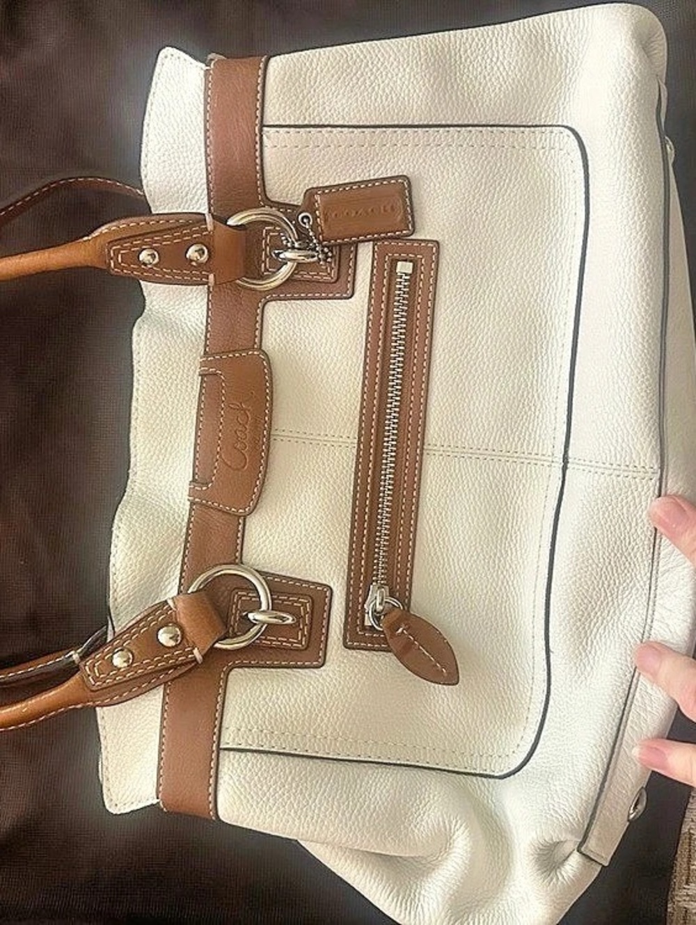 Coach White & Brown Leather Tote